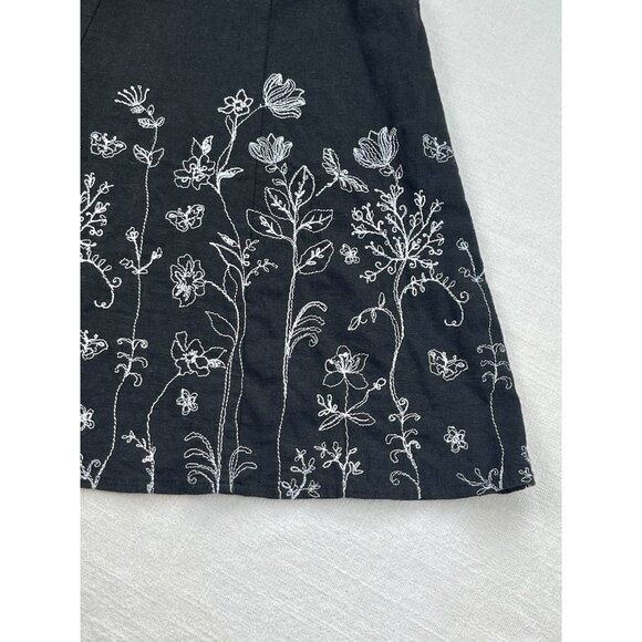 CHRISTOPHER & BANKS Women's Linen Blend Skirt Sz L Fairy Goth Embroidery Floral - Picture 5 of 8